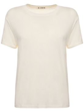 Éterne: Short sleeve cotton t-shirt - Ivory - women_0 | Luisa Via Roma