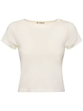 Éterne: Kurzärmeliges T-Shirt aus Stretch Baumwolle - Elfenbein - women_0 | Luisa Via Roma