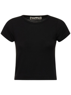 Éterne: Short sleeve stretch cotton t-shirt - Black - women_0 | Luisa Via Roma