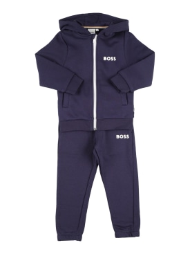 Boss: Cotton blend hoodie & sweatpants w/ logo - Navy - kids-boys_0 | Luisa Via Roma