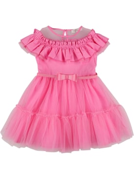 Monnalisa: Tulle dress w/bow - Pink - kids-girls_0 | Luisa Via Roma