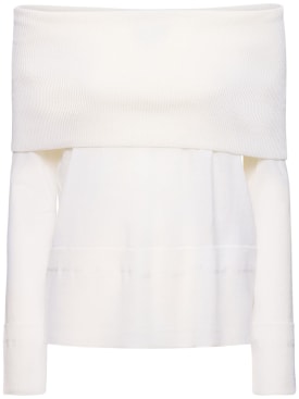 Max Mara: Tiglio羊毛针织长袖上衣 - 白色 - women_0 | Luisa Via Roma
