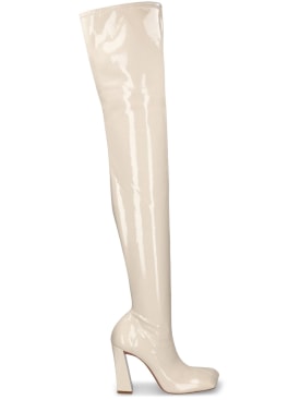 Amina Muaddi: 95mm Marine latex thigh-high boots - Off White - women_0 | Luisa Via Roma