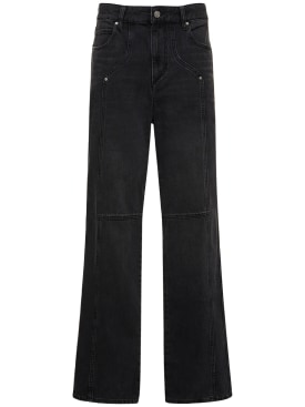 Marant Etoile: Pantalones rectos de algodón - Negro Lavado - women_0 | Luisa Via Roma