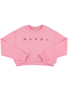 Marni Junior: Logo装饰棉质短款卫衣 - 粉色 - kids-girls_0 | Luisa Via Roma