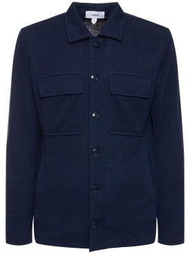 Lardini: Linen & cotton knit overshirt - Navy - men_0 | Luisa Via Roma