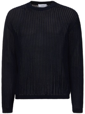 Lardini: Cotton rib knit crewneck sweater - Navy - men_0 | Luisa Via Roma