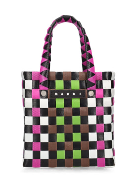 Marni Junior: Color block woven basket bag w/ logo - Black/Fuchsia - kids-girls_0 | Luisa Via Roma