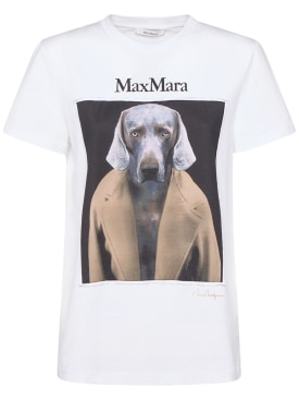 Max Mara: T-Shirt aus Jersey mit Druck „Cipria“ - Weiß/Kamel - women_0 | Luisa Via Roma