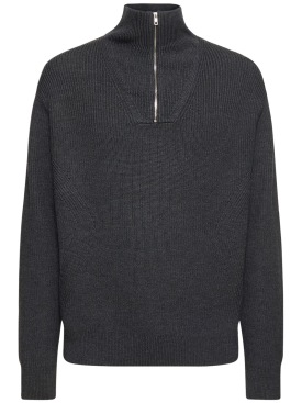 Theory: Half-zip wool blend knit sweater - Grey - men_0 | Luisa Via Roma