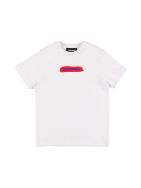 Dsquared2: T-shirt en jersey de coton à imprimé logo - Blanc - kids-girls_0 | Luisa Via Roma