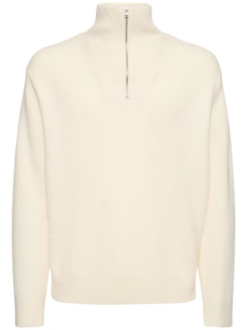 Theory: Suéter de punto de lana con media cremallera - Blanco - men_0 | Luisa Via Roma