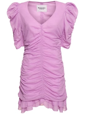 Marant Etoile: Vestido corto de algodón fruncido - Rosa - women_0 | Luisa Via Roma