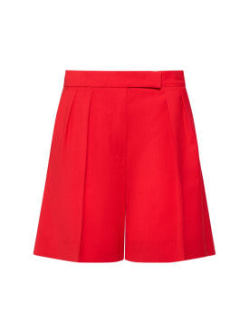 Max Mara: Shorts de lana plisados - Rojo - women_0 | Luisa Via Roma