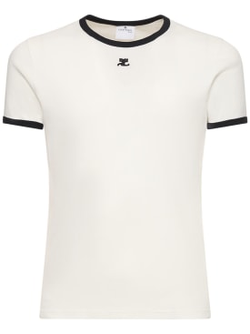Courreges: T-Shirt mit kontrastierendem Jersey - Weiß/Schwarz - men_0 | Luisa Via Roma
