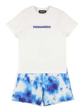 Dsquared2: Shorts und T-Shirt aus Baumwolljersey mit Druck - Weiß/Blau - kids-boys_0 | Luisa Via Roma