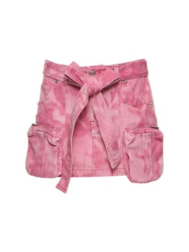Blumarine: Belted denim mini cargo skirt - Multi/Pink - women_0 | Luisa Via Roma