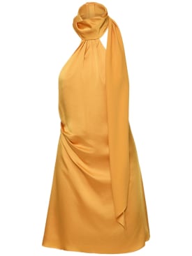 SIMKHAI: Vestido corto de satén con bufanda - Amarillo - women_0 | Luisa Via Roma