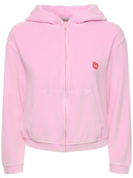 Alexander Wang: Cropped zip up cotton hoodie w/ logo - Pink - women_0 | Luisa Via Roma
