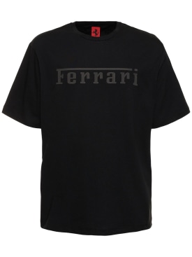 Ferrari: T-shirt oversize en jersey de coton à logo - Noir - men_0 | Luisa Via Roma