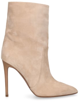 Paris Texas: 105mm Stiletto suede ankle boots - Cream - women_0 | Luisa Via Roma