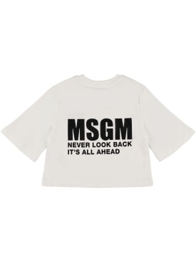 MSGM: 棉质平纹针织短款T恤 - 白色 - kids-girls_0 | Luisa Via Roma