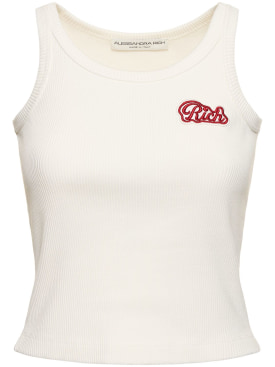 Alessandra Rich: Ribbed jersey sleeveless top w/ patch - White - women_0 | Luisa Via Roma