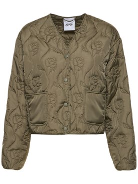 ASPESI: Quilted nylon short jacket - Military Green - women_0 | Luisa Via Roma