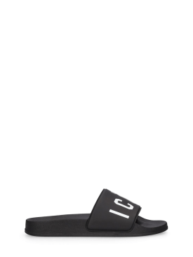 Dsquared2: Logo print rubber slide sandals - Black - kids-boys_0 | Luisa Via Roma