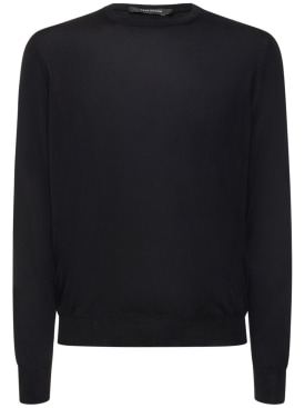 Tagliatore: Silk & cotton crewneck sweater - Navy - men_0 | Luisa Via Roma