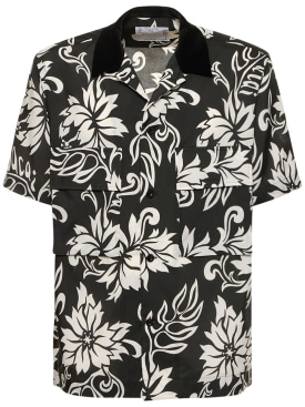 Sacai: Camisa con estampado floral - Negro - men_0 | Luisa Via Roma