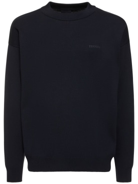 Ferrari: Logo cotton & silk knit sweater - Navy - men_0 | Luisa Via Roma