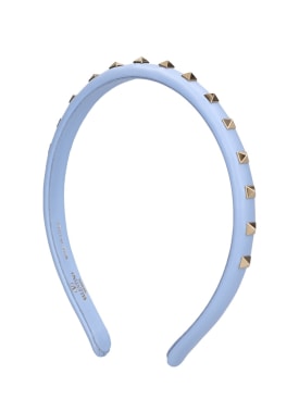 Valentino Garavani: Rockstud leather slim headband - Blue - women_0 | Luisa Via Roma