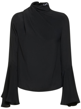 MSGM: Silk blend bell sleeve shirt - Black - women_0 | Luisa Via Roma