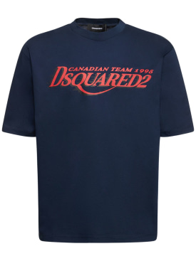 Dsquared2: T-Shirt aus Baumwolle mit Logodruck - Dunkelblau - men_0 | Luisa Via Roma