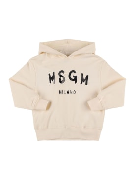 MSGM: Printed logo hooded sweatshirt - Off White - kids-boys_0 | Luisa Via Roma