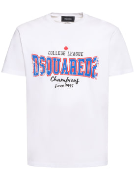 Dsquared2: T-shirt en jersey de coton imprimé - Blanc - men_0 | Luisa Via Roma