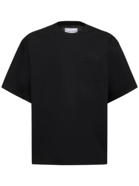 Sacai: 코튼 저지 티셔츠 - 블랙 - men_0 | Luisa Via Roma
