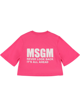 MSGM: 棉质平纹针织短款T恤 - 桃红色 - kids-girls_0 | Luisa Via Roma
