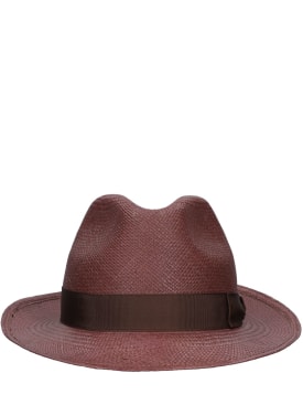 Borsalino: Federico 6cm brim straw Panama hat - Bordeaux - men_0 | Luisa Via Roma