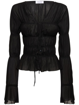 Blumarine: Camisa de viscosa transparente fruncida - Negro - women_0 | Luisa Via Roma