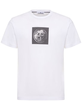 Stone Island: Camiseta de algodón estampada - Blanco - men_0 | Luisa Via Roma
