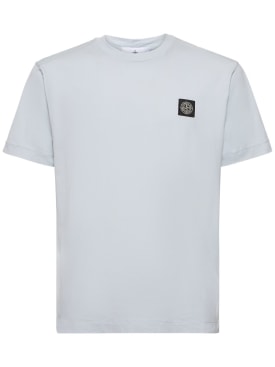 Stone Island: Logo cotton jersey t-shirt - Gökyüzü Mavisi - men_0 | Luisa Via Roma