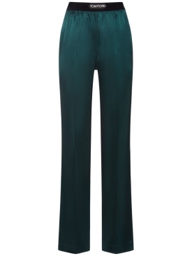 Tom Ford: Pantalon ample en satin de soie stretch - Vert Foncé - women_0 | Luisa Via Roma