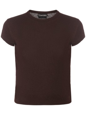 Tom Ford: Cashmere & silk knit short sleeve top - Brown - women_0 | Luisa Via Roma
