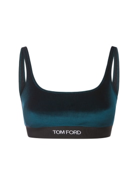 Tom Ford: Stretch velour signature bralette - Dark Green - women_0 | Luisa Via Roma