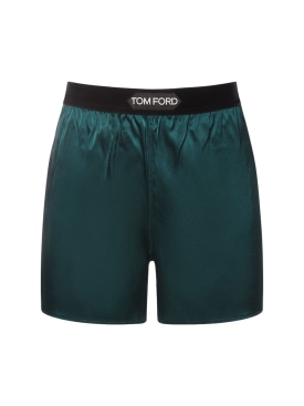 Tom Ford: Shorts de satén con logo - Verde Oscuro - women_0 | Luisa Via Roma