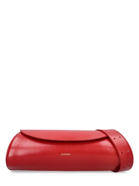 Jil Sander: Small Cannolo leather shoulder bag - Cranberry - women_0 | Luisa Via Roma