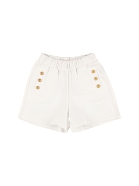 Balmain: Organic cotton sweat shorts - White - kids-girls_0 | Luisa Via Roma