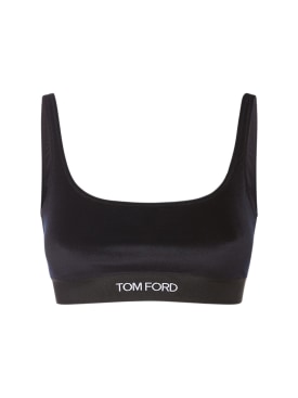 Tom Ford: Signature-Bralette aus Stretch-Velours - Blau - women_0 | Luisa Via Roma